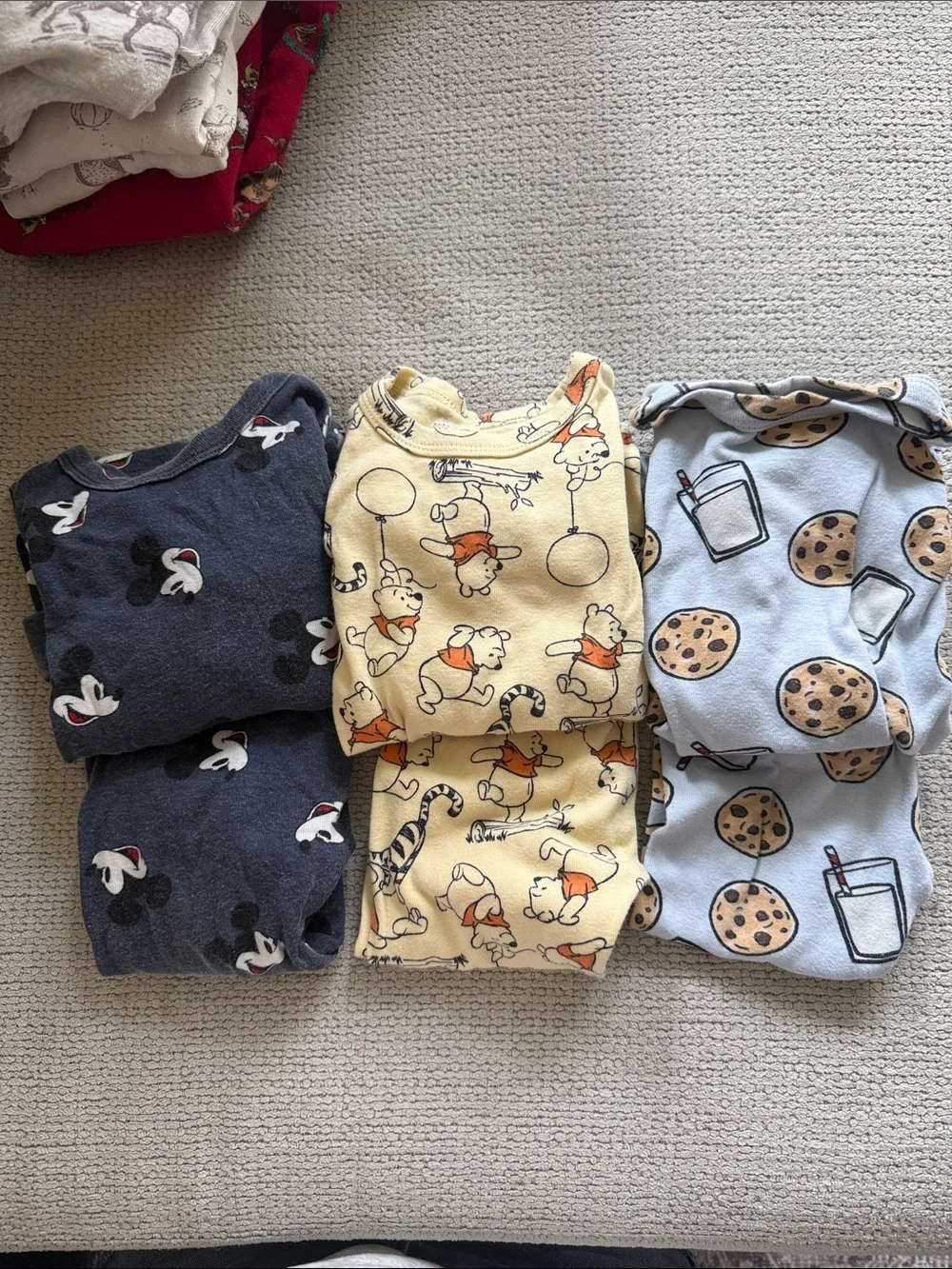 Kids 3-Pack Pajama Set - Mickey, Pooh Bear & Milk+Cookies - Picture 1 of 7